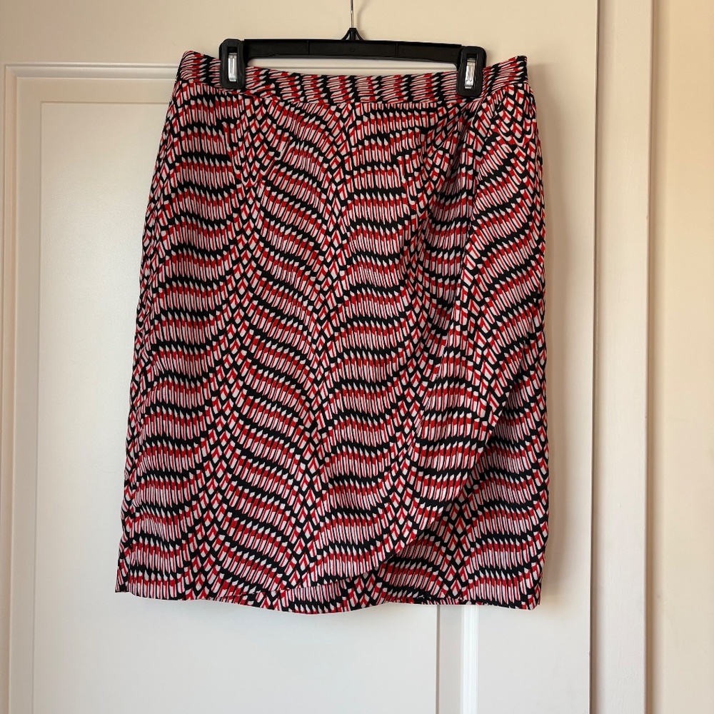 Jones Studio Separates Womens Abstract Faux Wrap Skirts Career Black Red Size ?